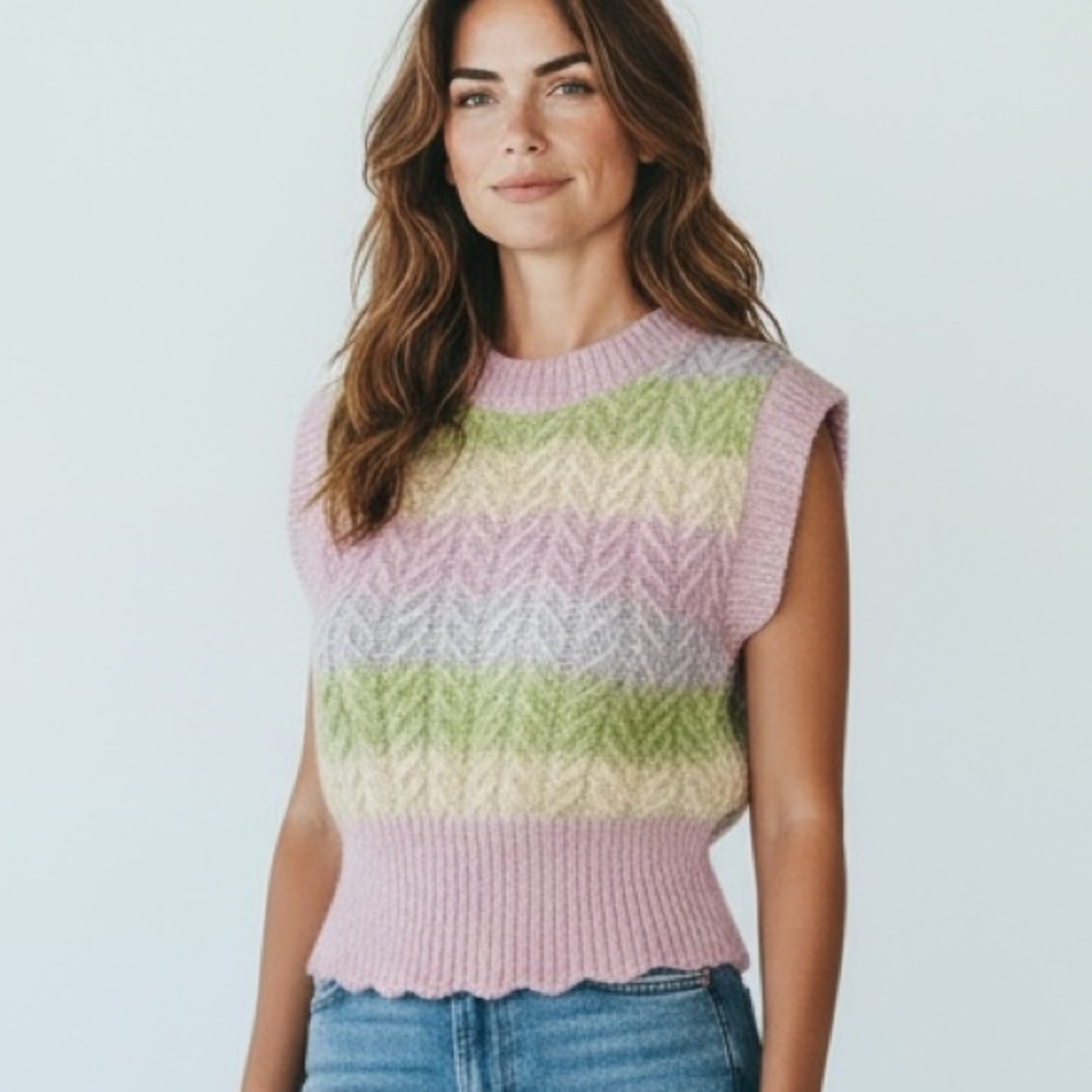 Zara Women's S Sweater‎ Vest Pink Multi Pastel Touch Wool & Alpaca EUC